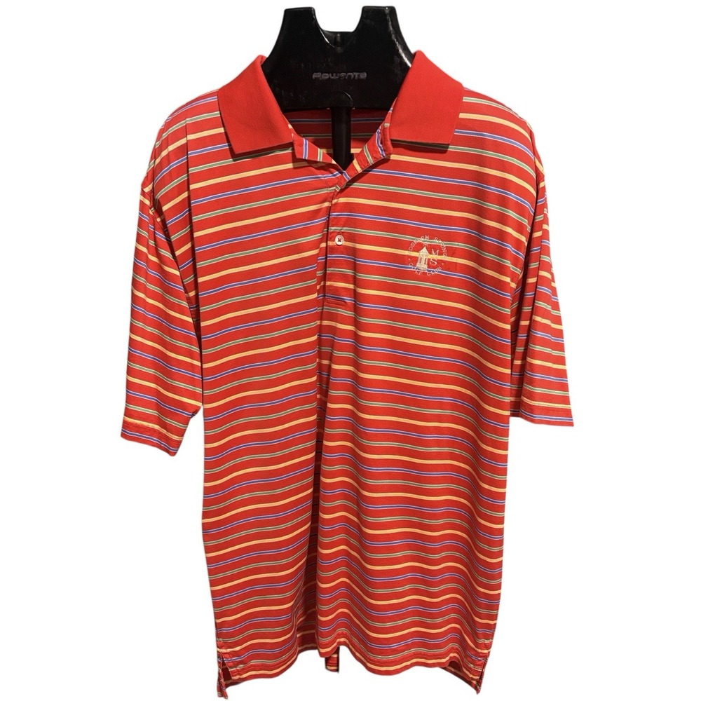 Fairway & Greene Red Multi Striped Cotton Short Sleeve Golf Polo Men's Sz LG